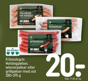 Frilandsgris hotdogpølser, wienerpølser eller grillpølser med ost