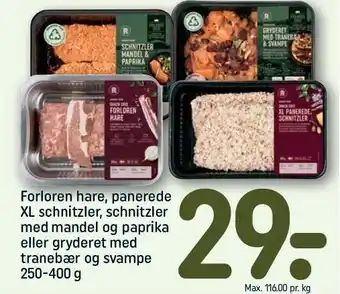 REMA 1000 Forloren hare, panerede xl schnitzler, schnitzler med mandel og paprika eller gryderet med tranebær og svampe tilbud