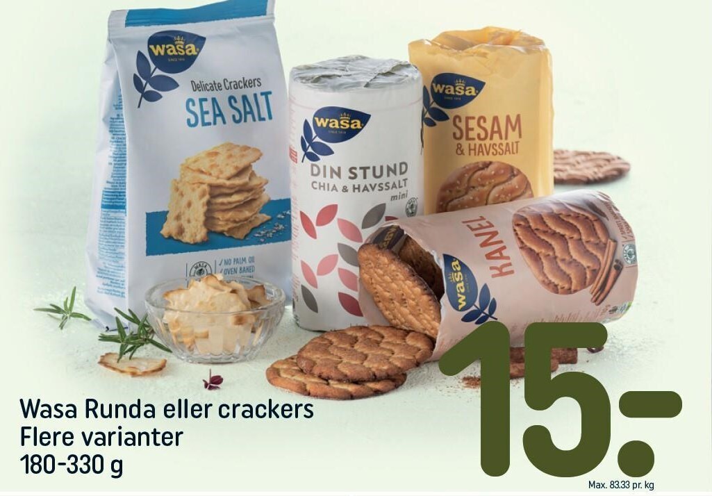 Wasa runda el. crackers tilbud hos Rema 1000