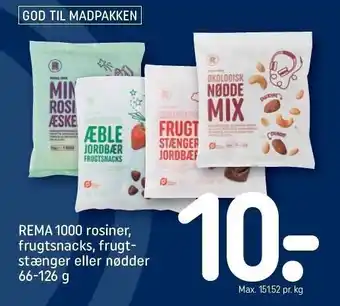 REMA 1000 Rema 1000 rosiner, frugtsnacks, frugtstænger el. nødder tilbud