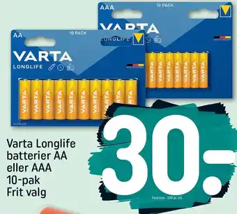 REMA 1000 Varta longlife batterier aa el. aaa 10-pak tilbud