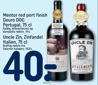 REMA 1000 Mentor red port finisk douro el. uncle zin zinfandel tilbud
