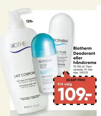 Bilka Biotherm deodorant eller håndcreme tilbud