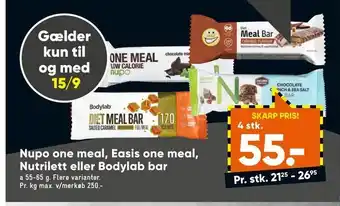 Bilka Nupo one meal, easis one meal, nutrilett eller bodylab bar tilbud