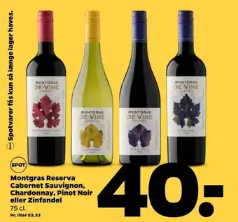 Netto Montgras reserva cabernet sauvignon, chardonnay, pinot noir eller zinfandel tilbud