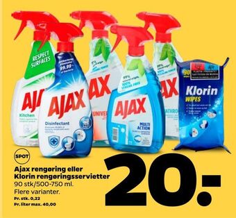 Netto Ajax rengøring eller klorin rengøringsservietter tilbud