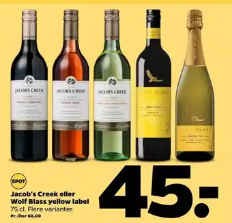 Netto Jacob's creek eller wolf blass yellow label tilbud