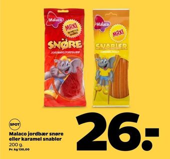 Netto Malaco jordbær snøre eller karamel snabler tilbud