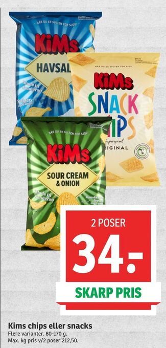 SPAR Kims chips eller snacks tilbud