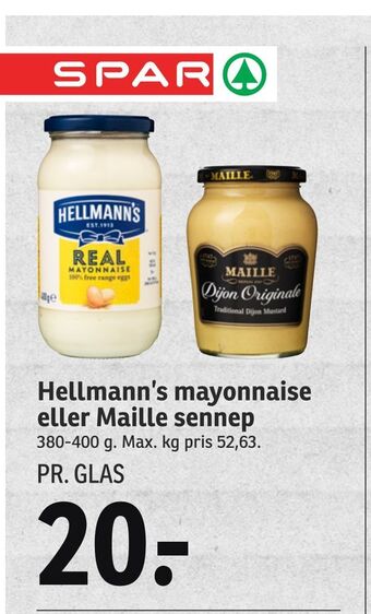 SPAR Hellmann's mayonnaise eller maille sennep tilbud
