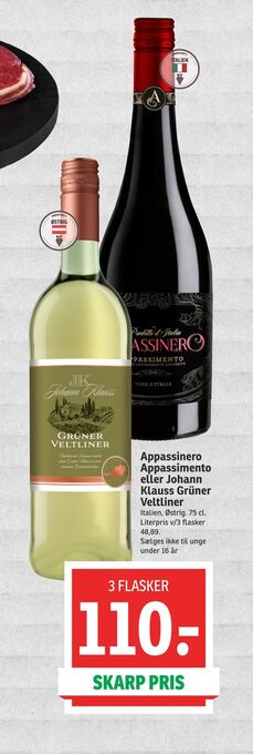 SPAR Appassinero appassimento eller johann klauss grüner veltliner tilbud