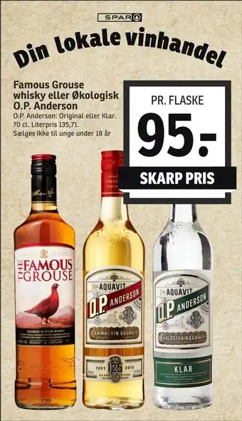 SPAR Famous grouse whisky eller økologisk o.p. anderson tilbud