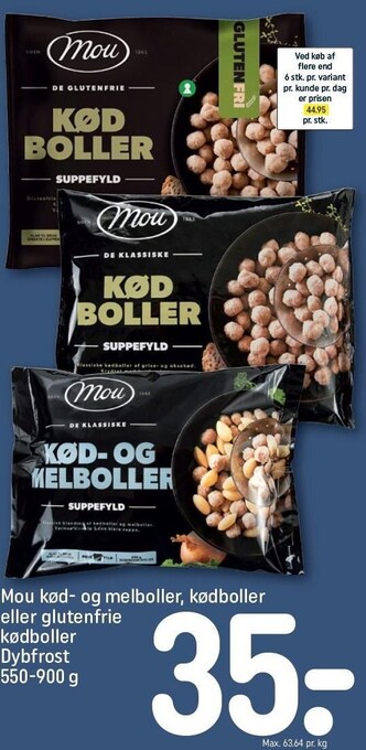 REMA 1000 Mou kød- og melboller, kødboller el. glutenfrie kødboller tilbud