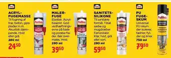 jem & fix Acrylfugemasse, malerfuge, sanitetssilikone el. pu fugeskum tilbud
