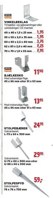 Vinkelbeslag, bjælkesko, stolpebærer el. stolpespyd