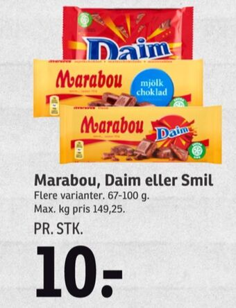 SPAR Marabou chokoladeplade mjölk choklad tilbud