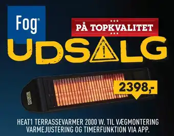 Heat1 Terrassevarmer 2000 W. Til Vægmontering Varmejustering Og Timerfunktion Via App.