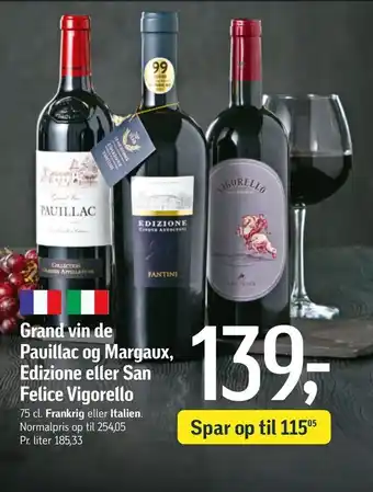 Føtex Grand vin de pauillac og margaux, edizione eller san felice vigorello tilbud