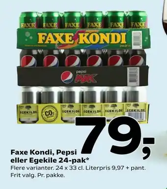 Coop 365 Faxe Kondi, Pepsi eller Egekile 24-pak tilbud