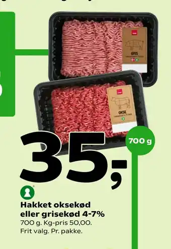 Coop 365 Hakket oksekød eller grisekød 4-7% tilbud