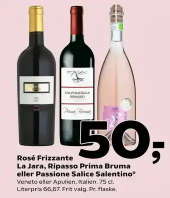 Rosé Frizzante La Jara, Ripasso Prima Bruma eller Passione Salice Salentino
