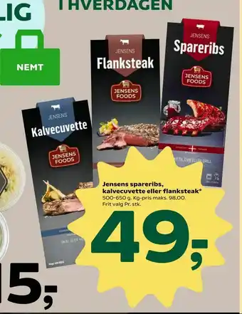 Coop 365 Jensens spareribs, kalvecuvette eller flanksteak tilbud