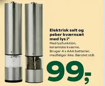 Elektrisk salt og peber kværnsæt med lys i