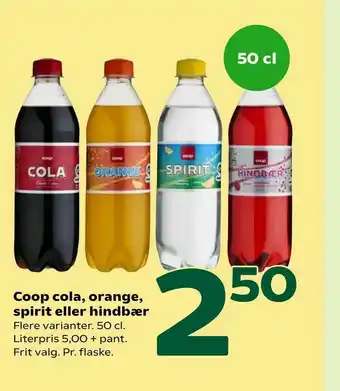 Coop cola, orange, spirit eller hindbær