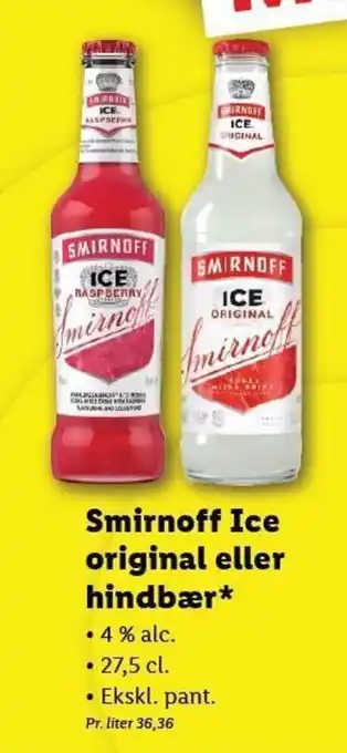 Lidl Smirnoff Ice Original eller Hindbær tilbud