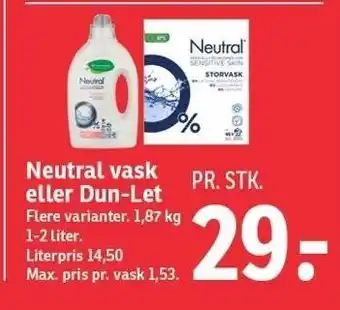 Neutral vask eller dun-let