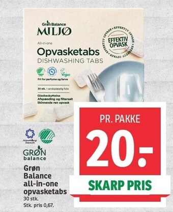 SPAR Grøn balance all-in-one opvasketabs tilbud