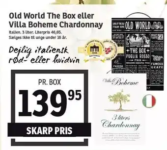SPAR Old world the box el. villa boheme chardonnay vin tilbud