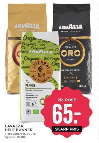 MENY Lavazza hele bønner tilbud