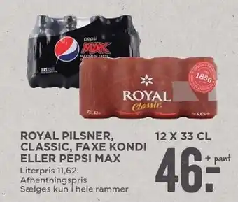 MENY Royal, pilsner, classic, faxe kondi el. pepsi max tilbud