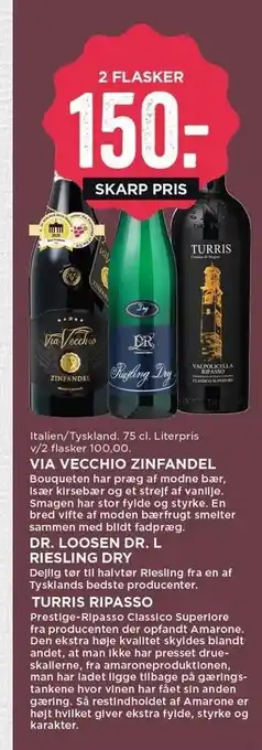 MENY Via vecchio zinfandel, dr. loosen dr. l riesling dry el. turris ripasso tilbud