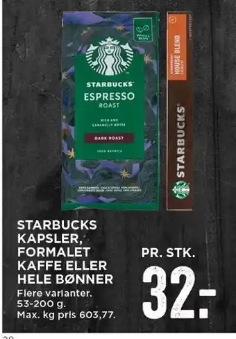 MENY Starbucks kapsler, formalet kaffe eller hele bønner tilbud