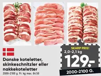 Bilka Danske koteletter, skinkeschnitzler el. nakkekoteletter tilbud