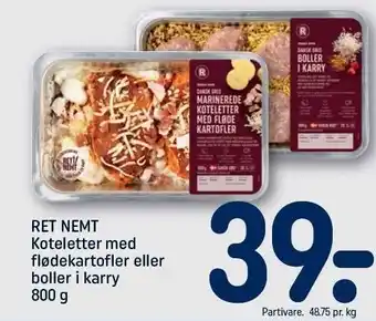 REMA 1000 Ret nemt koteletter med flødekartofler eller boller i karry tilbud