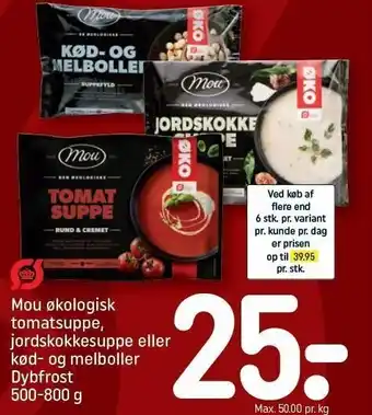 Mou økologisk tomatsuppe, jordskokkesuppe eller kød pg melboller