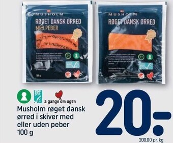 REMA 1000 Musholm røget dansk ørred i skiver med eller uden peber tilbud