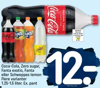 REMA 1000 Coca-cola, zero sugar, fanta exotic, fanta eller schweppes lemon tilbud