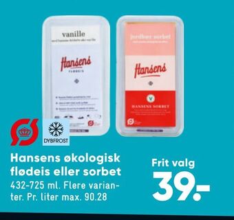 Bilka Hansens økologisk flødeis eller sorbet tilbud