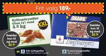 Bilka Frosne burgerbøffer el. xxl kyllingefilet tilbud