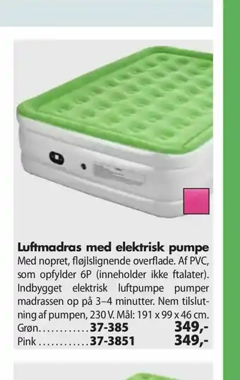 Biltema Luftmadras med elektrisk pumpe tilbud