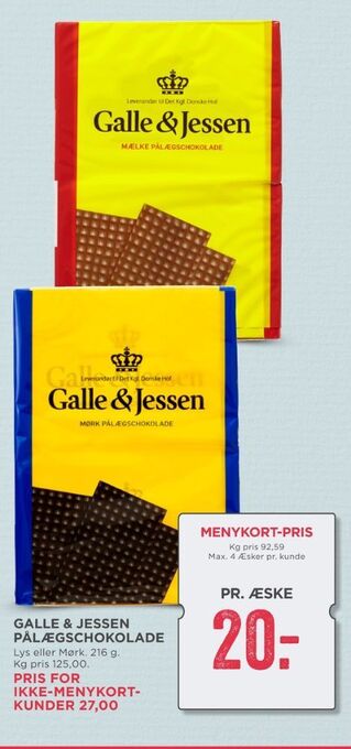 MENY Galle & jessen pålægschokolade mælk tilbud