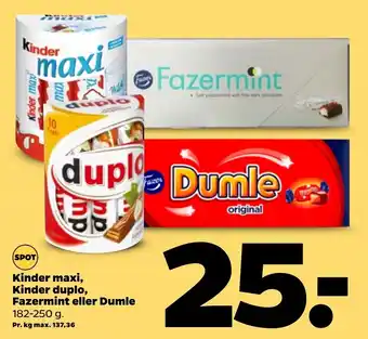 Netto Kinder maxi, Kinder duplo, Fazermint eller Dumle tilbud