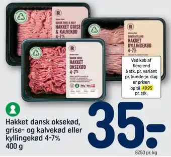 REMA 1000 Hakket dansk oksekød, grise-og kalvekød eller kyllingekød 4-7 % 400 g tilbud