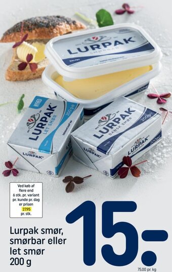 REMA 1000 Lurpak smør smørbar eller let smør 200 g tilbud