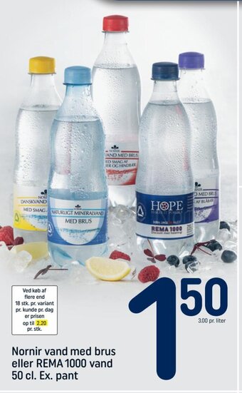 REMA 1000 Nornir vand med brus eller Rema 1000 vand 50 cl. Ex. pant tilbud