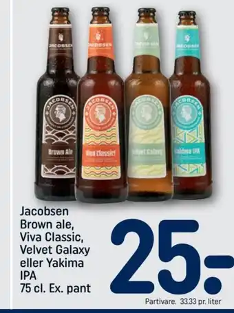 REMA 1000 Jacobsen Brown ale, Viva classic Velvet Galaxy eller Yakima IPA 75 cl. Ex. pant tilbud